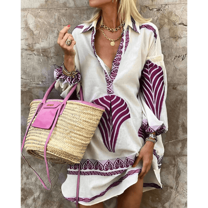 Women's Tunic Dress - Boho Chic - V-Neck - Long Sleeve - Lightweight & Relaxed Fit
