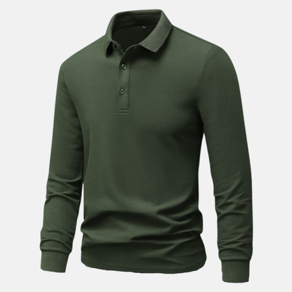 Men’s Long-Sleeve Polo Shirt – Regular Fit – Breathable Cotton Knit – Ribbed Cuffs