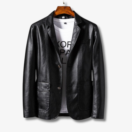 Men's Leather Jacket – Structured Fit – Stand Collar – Button Closure – Classic Style