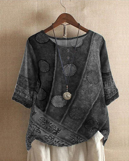 Women’s Boho Top – Relaxed Fit – Natural Fiber – Button Front – 3/4 Sleeve Casual Wear