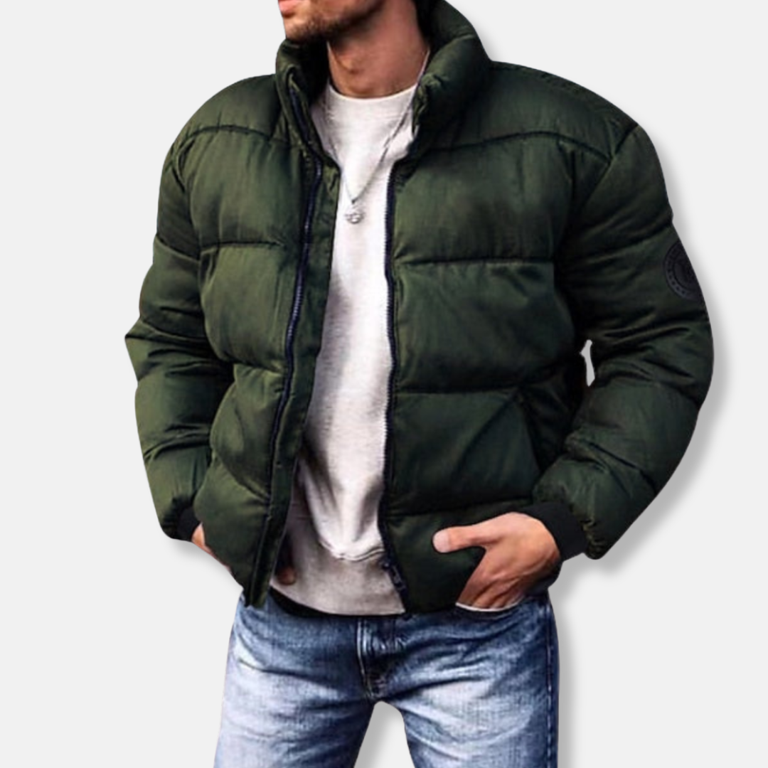 Leo Relaxed Fit Puffer Jacket | High Collar Quilted Hip-Length Puffer Jacket