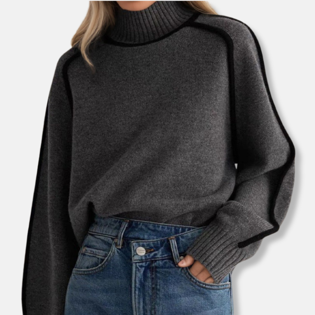 Lily Turtleneck Sweater | Contrast Trim Relaxed Fit Sweater