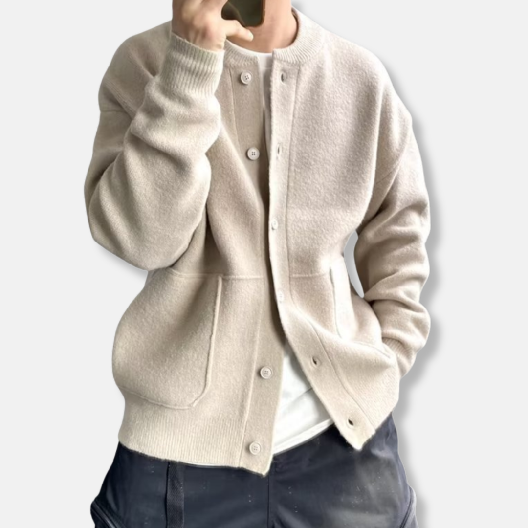 Oliver Wool Relaxed Fit Cardigan | Button Front Patch Pockets Cardigan