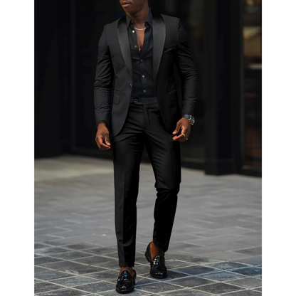 Men’s Slim Fit Suit – Satin Shawl Lapel – Tailored Blazer and Trousers Set