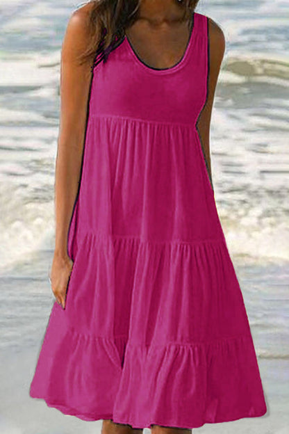 Women's Sleeveless Tiered Dress - Scoop Neck A-Line - Flowy Lightweight Casual Wear