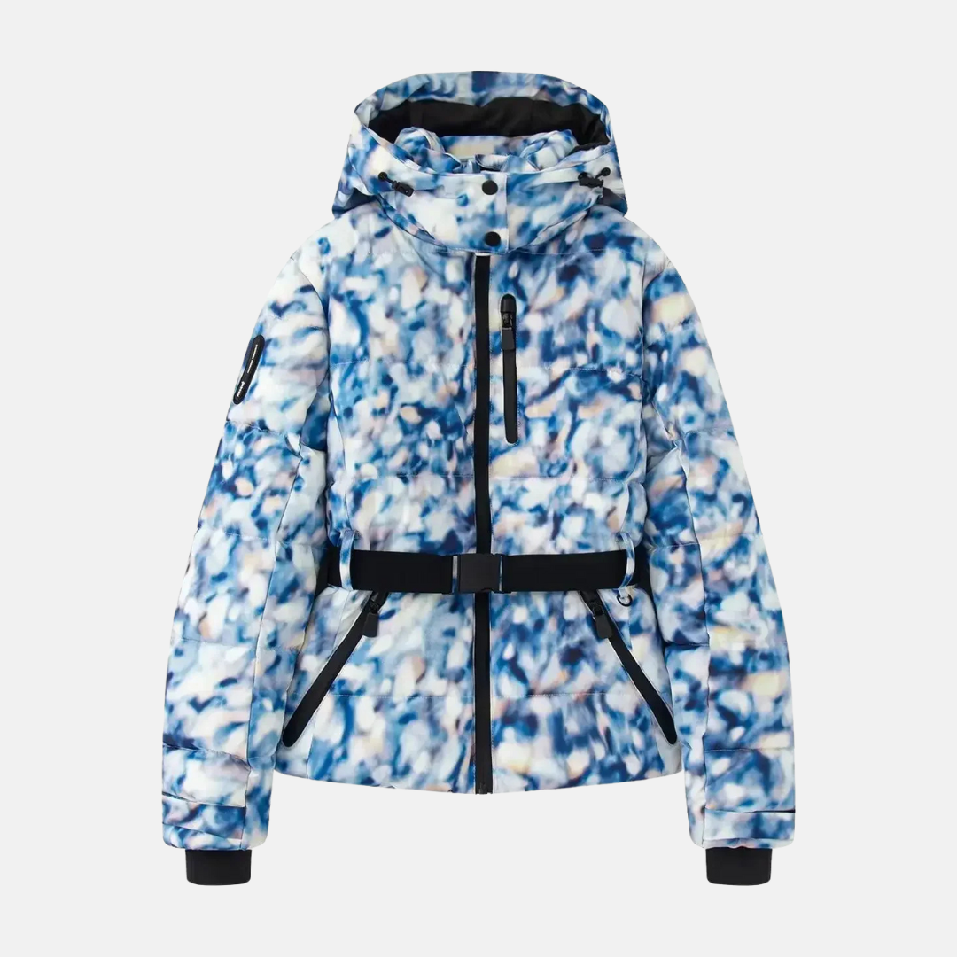 Isla Quilted Hooded Ski Jacket | Belted Zip Pockets Ski Jacket