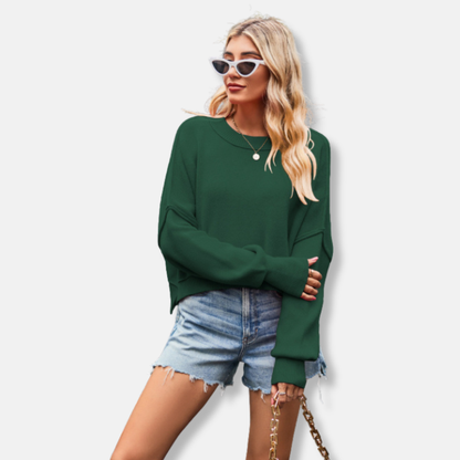 Women’s Sweatshirt – Relaxed Fit – Cropped Length – Ribbed Cuffs and Hem – Cotton