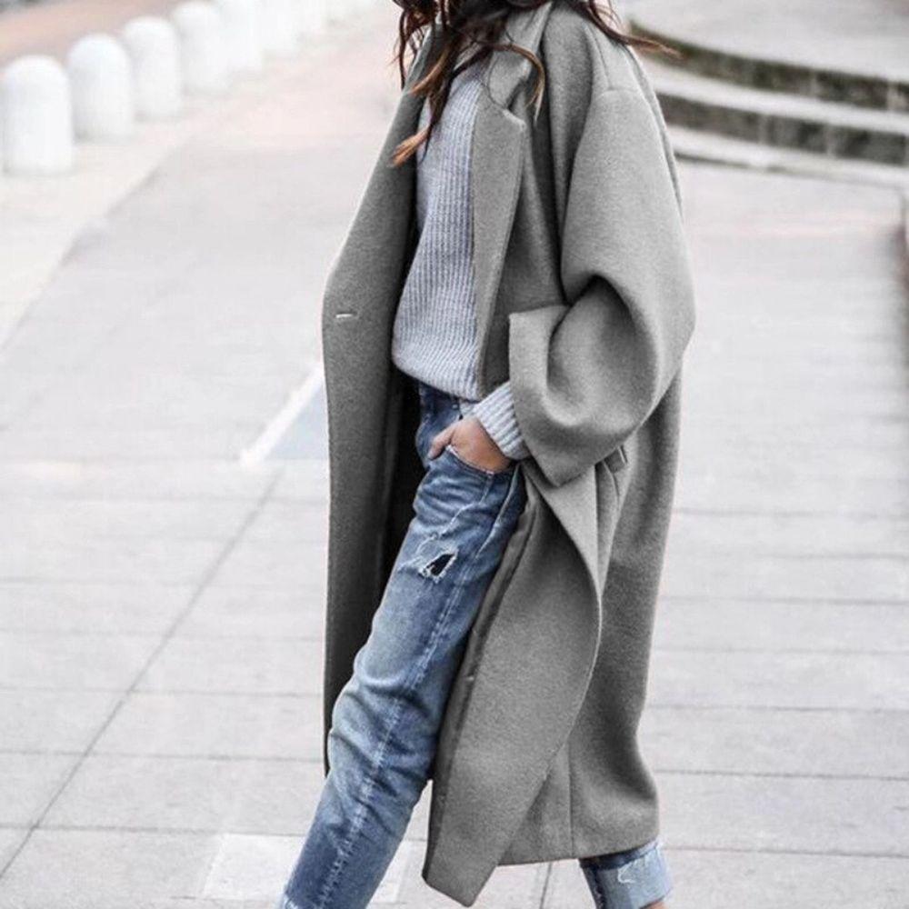 Women’s Long Coat - Wool Blend - Oversized Fit - Open Front Design