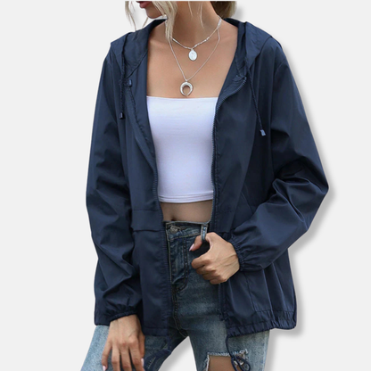 Women’s Hooded Jacket – Lightweight Woven Fabric – Relaxed Fit – Zip Front Casual Layer
