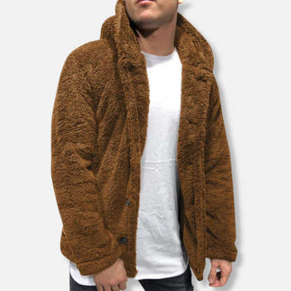 Men’s Hooded Jacket – Fleece Feel – Relaxed Fit – Button Front Casual Layer