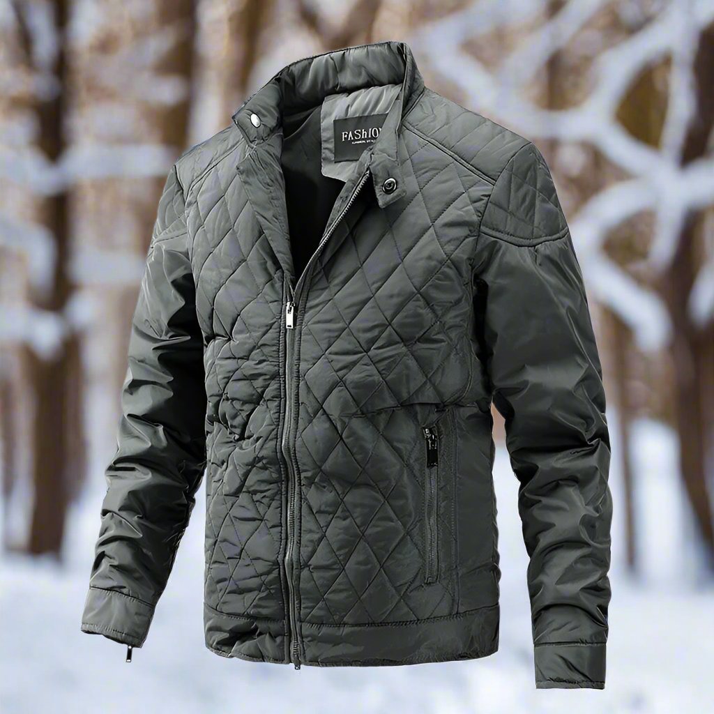 Men’s Quilted Jacket – Slim Fit – Diamond Stitch – High Collar