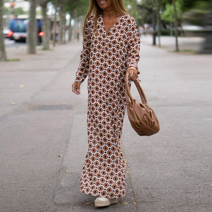 Women’s Maxi Dress – Flowing Fit – V-Neck – Long Sleeve – Side Slits – Breathable Blend