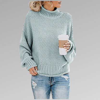 Women’s Knitted Sweater – Wool Blend – Oversized Fit – Turtleneck Ribbed Hem