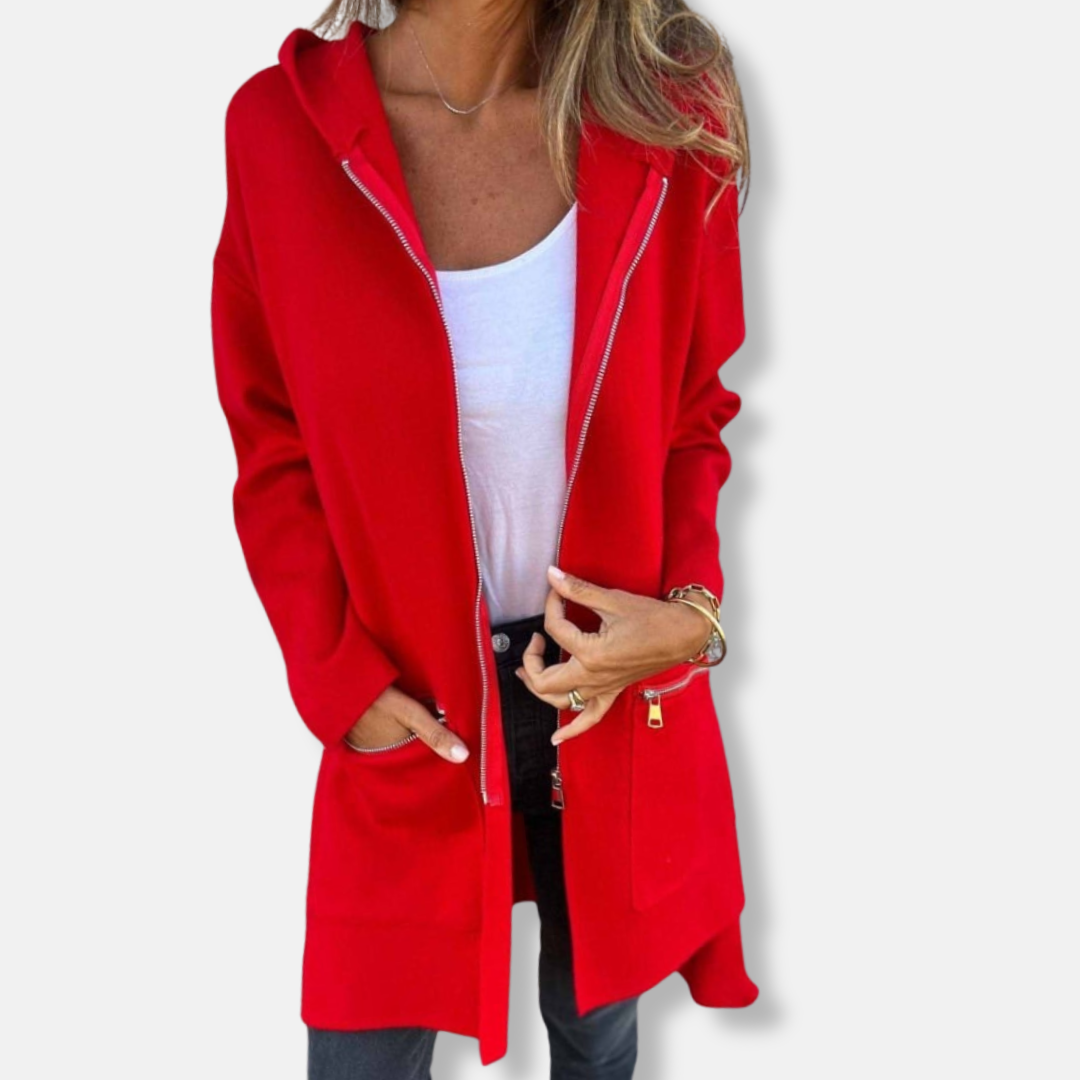 Women’s Hooded Jacket – Oversized Fit – Knee Length – Soft Touch – Zip Pockets