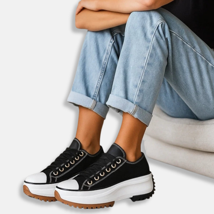 Sienna Leather Platform Sneakers | Lace-Up Contrast Trim Sneakers