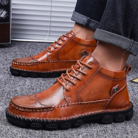 Men’s Leather Boots – Ankle Height – Structured Fit – Lace-Up – Grip Sole – Casual Style