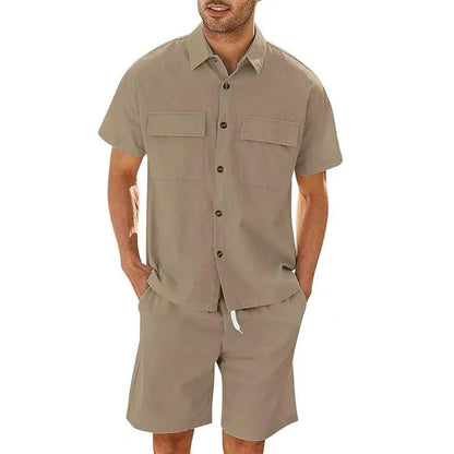 Men’s Shirt and Shorts Set – Relaxed Fit – Button Down – Breathable Blend – Casual Wear