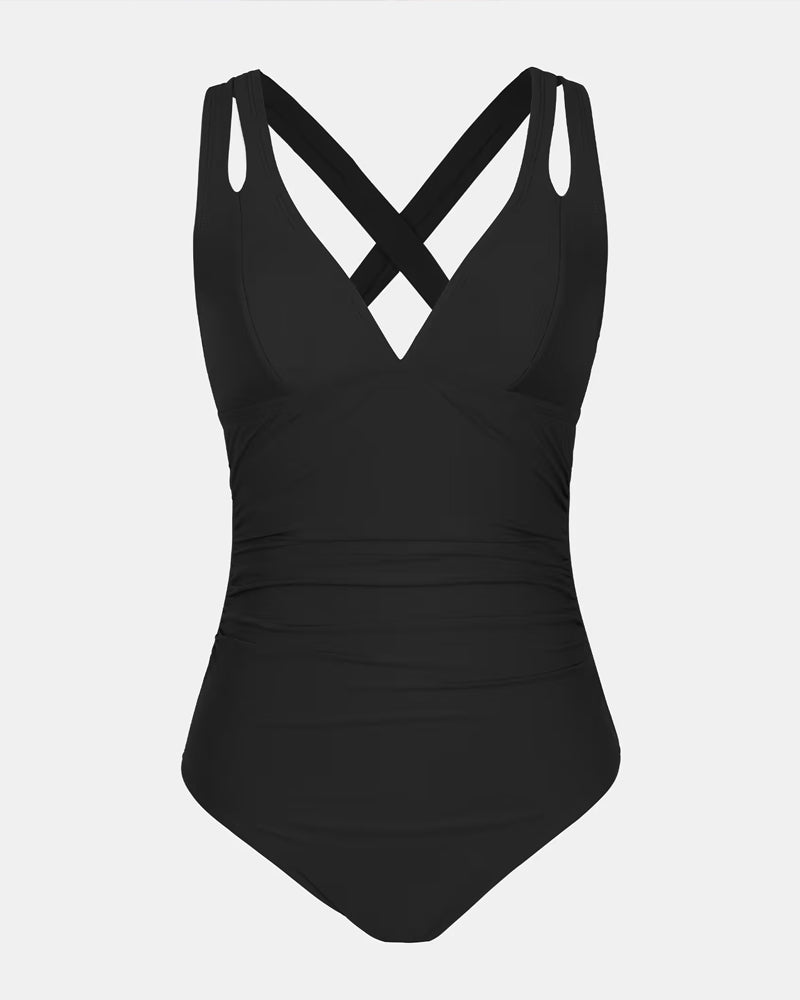 Women’s One-Piece Swimsuit – Shaping Fit – Deep V-Neck – Double Strap – Sleek Silhouette