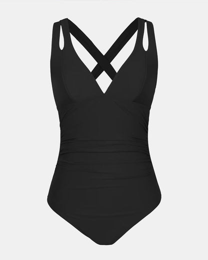 Women’s One-Piece Swimsuit – Shaping Fit – Deep V-Neck – Double Strap – Sleek Silhouette
