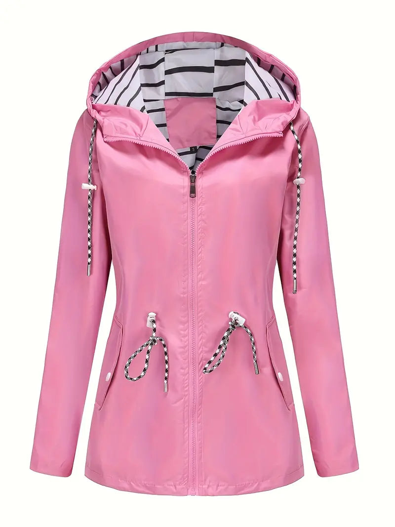 Women’s Rain Jacket – Water-Resistant – Tailored Fit – Hooded – Adjustable Waist