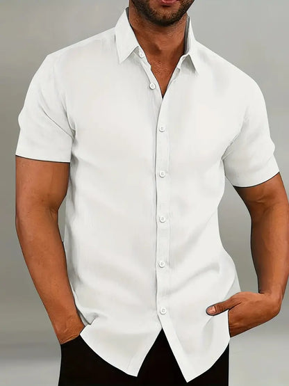 Men’s Button-Down Shirt – Tailored Fit – Short Sleeve – Natural Fibers – Versatile Style