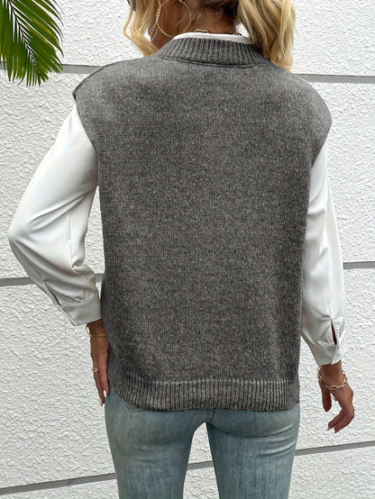 Isla Relaxed Fit Sweater Vest | Ribbed Hip-Length Sweater Vest