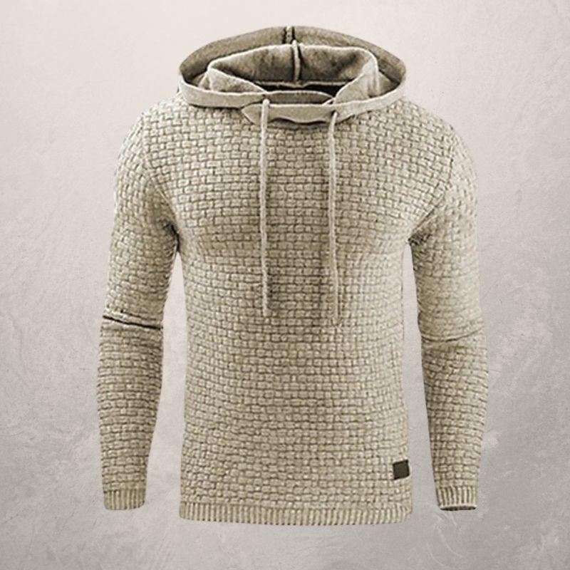 Men’s Knitted Sweater – Slim Fit – Textured Stretch Knit – Hooded Long Sleeve