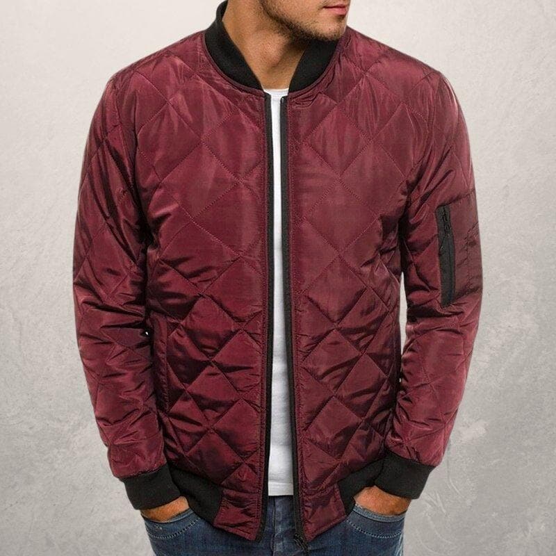 Men’s Bomber Jacket – Quilted Design – Wind Resistant – Zipper Closure – Ribbed Trim