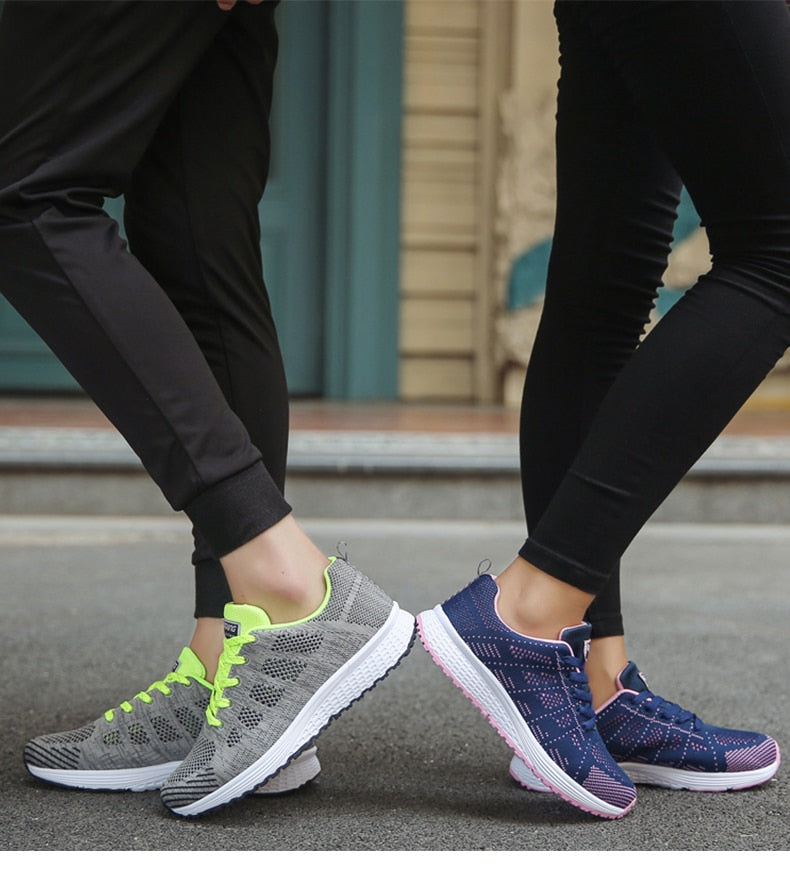 Women’s Sneakers – Breathable Mesh – Snug Fit – Lace-Up Low-Top – Casual Athletic Style
