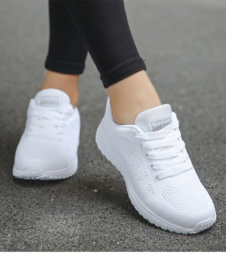 Women’s Sneakers – Breathable Mesh – Snug Fit – Lace-Up Low-Top – Casual Athletic Style
