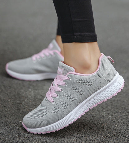 Women’s Sneakers – Breathable Mesh – Snug Fit – Lace-Up Low-Top – Casual Athletic Style