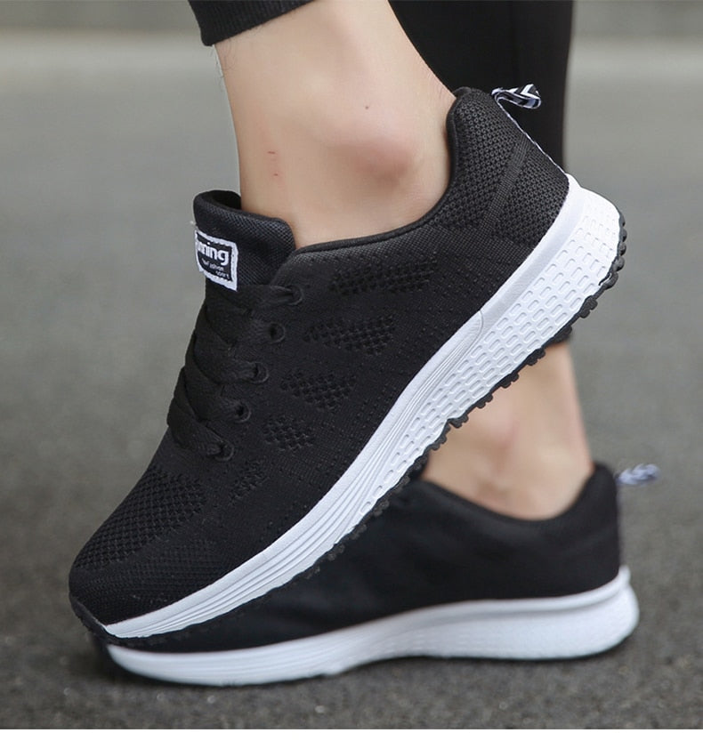 Women’s Sneakers – Breathable Mesh – Snug Fit – Lace-Up Low-Top – Casual Athletic Style
