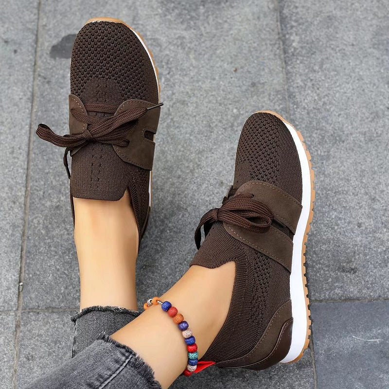 Women’s Knit Sneakers – Low Top – Breathable Mesh – Lace-Up Casual Fit