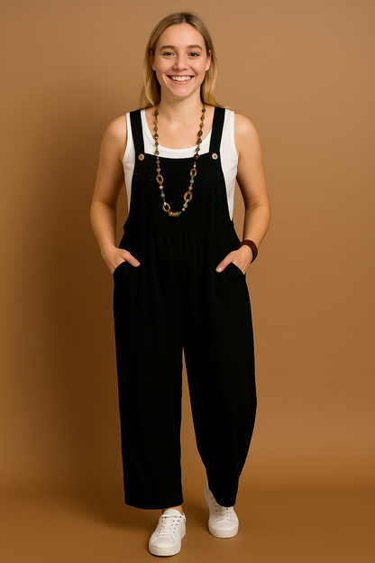 Women’s Overall – Relaxed Fit – Wide Leg – Cotton Blend – Adjustable Straps – Pockets
