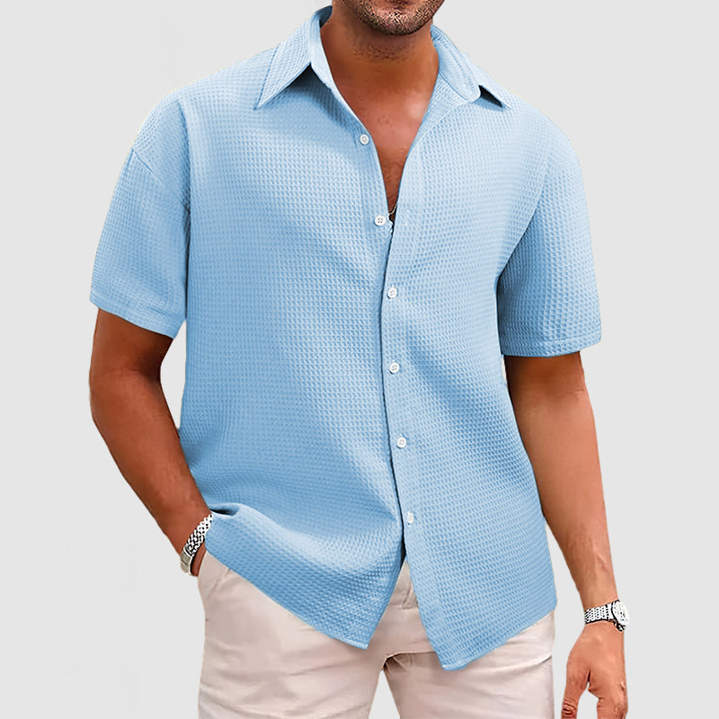 Men’s Short Sleeve Shirt – Relaxed Fit – Waffle Knit – Soft Breathable Texture