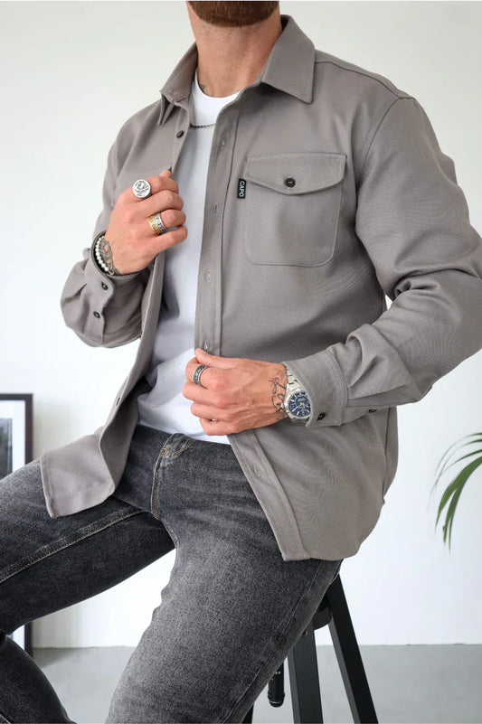 Men’s Overshirt – Relaxed Fit – Button Front – Cotton Blend – Chest Pocket