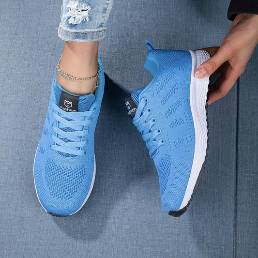 Women’s Sneakers - Breathable Mesh - Cushioned Fit - Chunky White Midsole