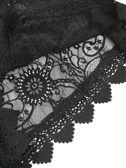 Women's Lace Cover-Up Dress - Sheer Floral Pattern - V-Neck - Long Bell Sleeves