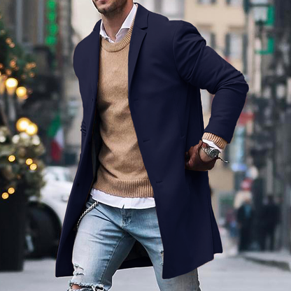 Men’s Trench Coat – Tailored Fit – Structured Silhouette – Hidden Buttons – Lapel Collar