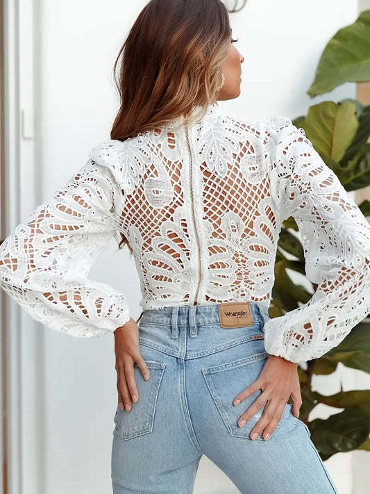 Sunlit Boho Lace Crop Top for Women