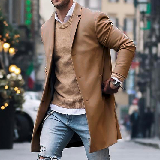 Men’s Trench Coat – Tailored Fit – Structured Silhouette – Hidden Buttons – Lapel Collar