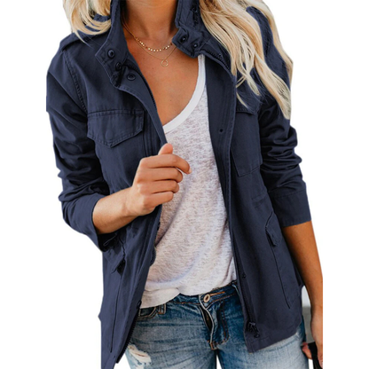 Women’s Casual Jacket – Relaxed Fit – Zipper Front – Utility Style