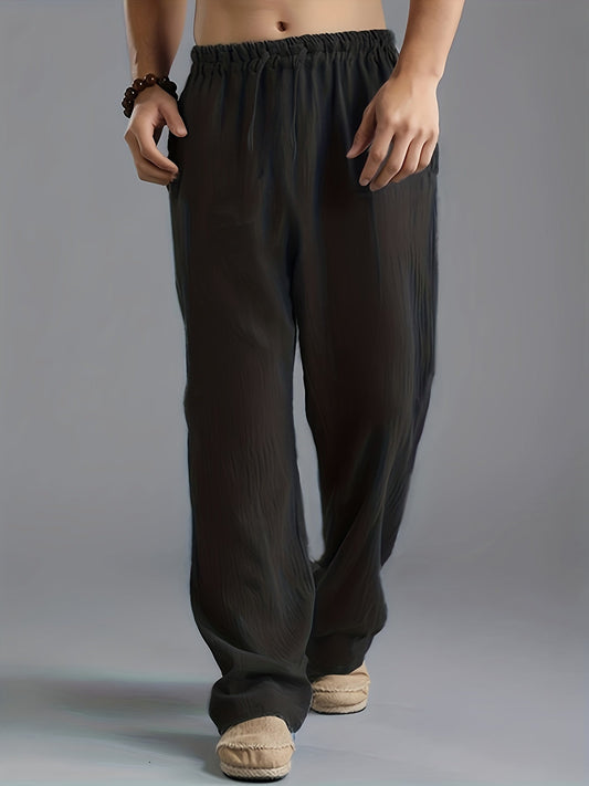 Men’s Casual Trousers – Relaxed Fit – Elastic Waist – Breathable Natural Fibers