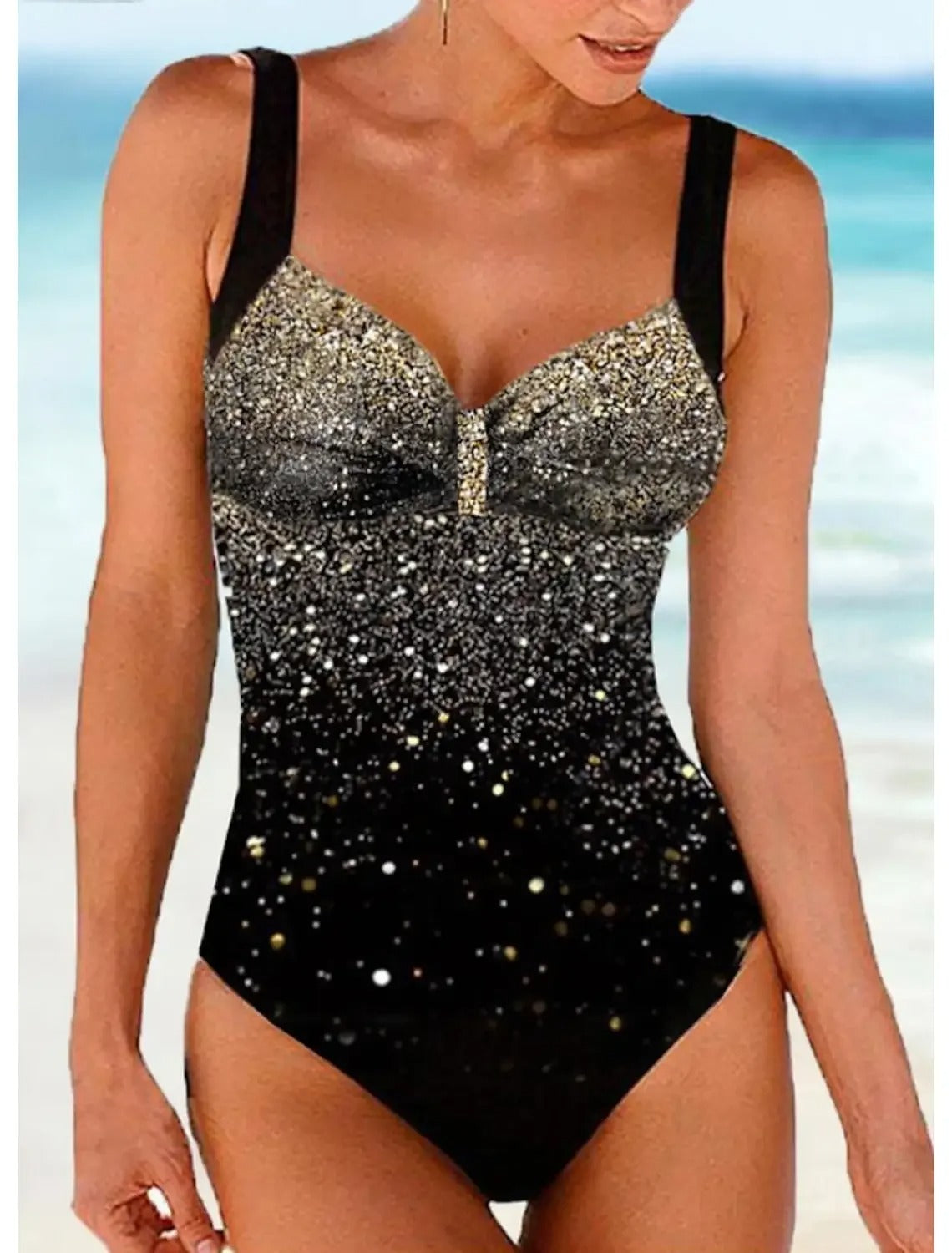 Women’s One-Piece Swimsuit – Shaping Fit – Built-In Bra – Sequin Gradient Design