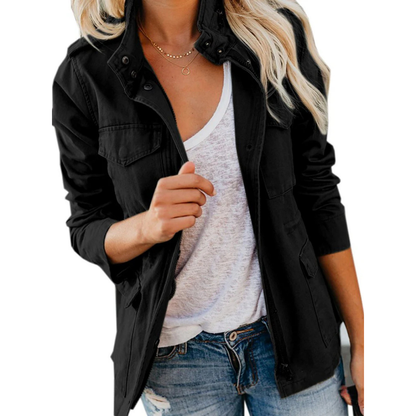 Women’s Casual Jacket – Relaxed Fit – Zipper Front – Utility Style