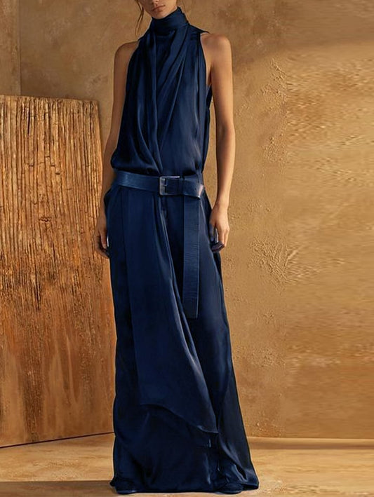 Women’s Maxi Tank Dress – High Neck – Sleeveless – Flowy Fit – Breathable Blend