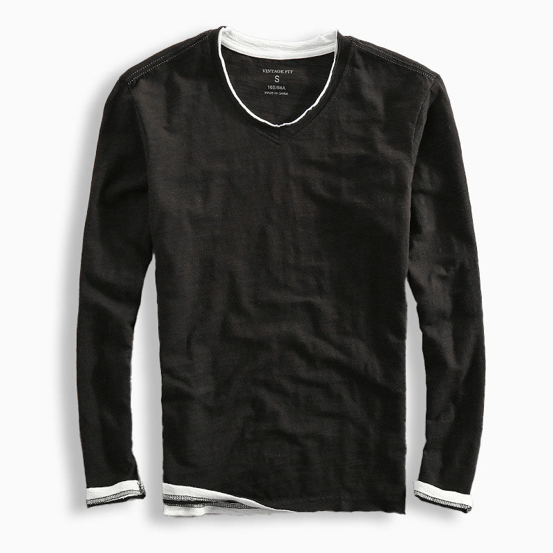 Men’s Long Sleeve Shirt – Relaxed Classic Fit – V-Neck – Soft Knit Casual Wear