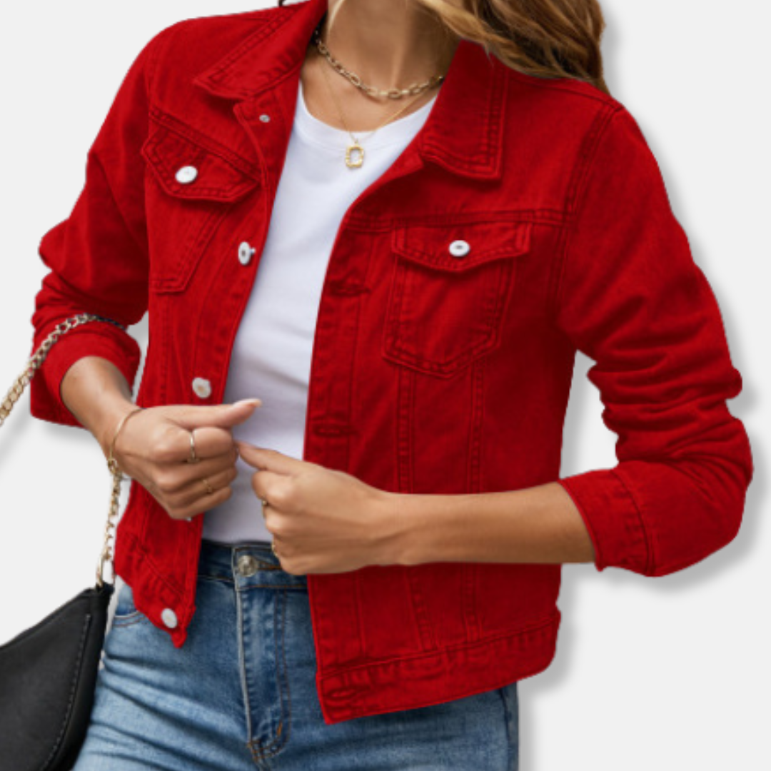 Women’s Denim Jacket – Slim Fit – Cropped Length – Button Front – Shirt Collar