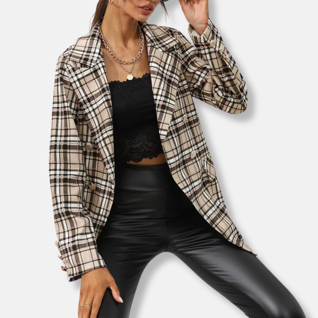 Women’s Suit Jacket – Tailored Fit – Double-Breasted – Vertical Striped – Woven Fabric