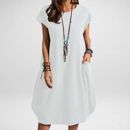 Women’s Midi Dress – Relaxed Fit – Breathable Blend – Short Sleeve with Pockets
